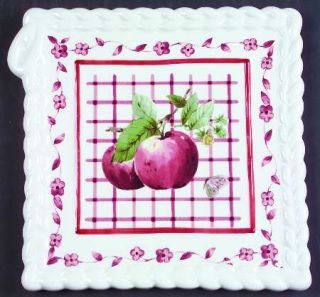 Pfaltzgraff Delicious  Trivet, Fine China Dinnerware   Red Apples/Flowers/Lattic