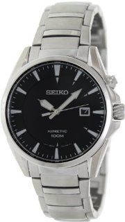 Seiko Men's Kinetic SKA565 Silver Stainless Steel Seiko Kinetic Watch with Black Dial Seiko Watches