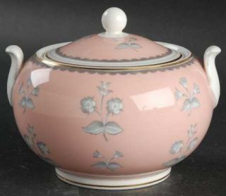 Wedgwood Pimpernel Pink Sugar Bowl & Lid, Fine China Dinnerware   Pink Rim, Gray
