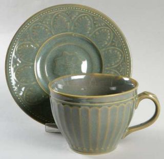 Coventry (PTS) Parthenon Green Flat Cup & Saucer Set, Fine China Dinnerware   Al