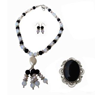 Small Glass and Metal Beaded Designer Necklace Earring Ring Set Earring Necklace And Ring Sets Jewelry