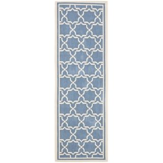 Safavieh Indoor/ Outdoor Courtyard Double trellis pattern Blue/ Beige Rug (23 X 8)