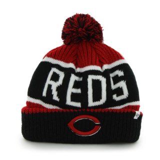 Cincinnati Reds Black Cuff "Calgary" Beanie Hat with Pom   MLB Cuffed Winter Knit Toque Cap  Sports Fan Baseball Caps  Sports & Outdoors