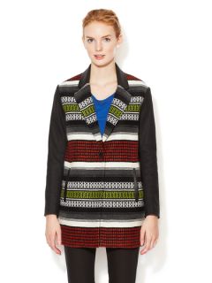 Striped Coat with Leather Combo by Maje