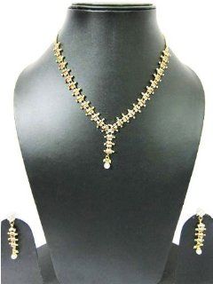 Prom Jewelry Rhinestone & Faux Pearl Drop Victorian Necklace Earring Set Chain Necklaces Jewelry