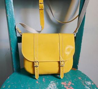 yellow patent leather satchel by french & english confectioner's