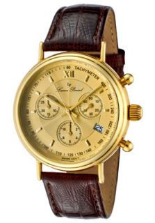 Lucien Piccard 24018  Watches,Womens Chronograph Gold Dial 14K Gold Case Dark Brown Genuine Lizard, Luxury Lucien Piccard Quartz Watches