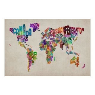 Text Map of the World Poster