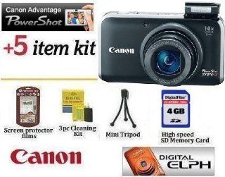 Canon PowerShot SX210 IS Digital Camera (Black) 14.1MP With Exclusive Powershot Complimentary Accessory Kit Includes 4GB Memory Card, Lens Cleaning Kit, Flexible Mini tripod, LCD Screen Protectors + More  Point And Shoot Digital Camera Bundles  Camera &a