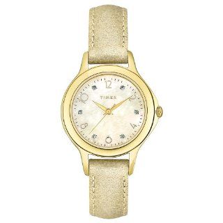Timex Women's T2M577 Diamond Accented Cream Leather Strap Watch Watches