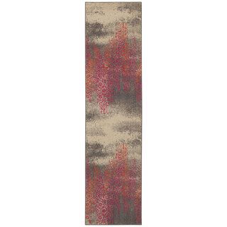 Distressed Motif Grey/ Pink Area Rug (27 X 10)