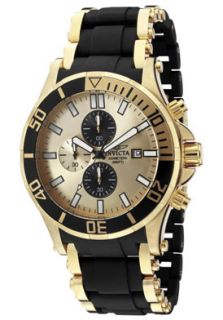 Invicta 1478  Watches,Mens Sea Spider Chronograph Champagne Dial 18K Gold Platedand Black Polyurethane, Chronograph Invicta Quartz Watches