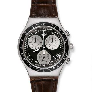 Swatch Irony Mocassin Black Dial Chronograph Brown Leather Mens Watch YCS572 at  Men's Watch store.