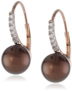 10k Rose Gold Chocolate Tahitian Cultured Pearl with Diamond Accent Earrings (1/10 Cttw, H I Color, I2 I3 Clarity) Jewelry