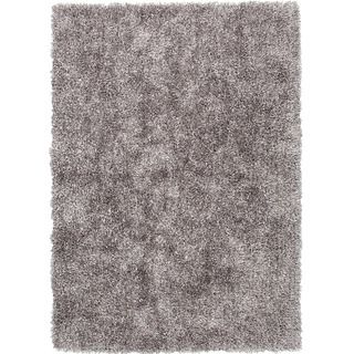 Handwoven Shags Solid pattern Gray/ Black Polyester Rug (36 X 56)