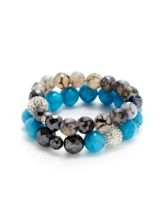 Set of 2 Turquoise, Agate, & Hematite Bead Stretch Bracelets by Very Me