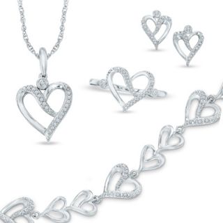 CT. T.W. Diamond Ribbon Heart Necklace Bracelet Ring and Earrings