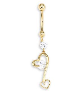 14k Yellow Gold Heart Dangling 14g Belly Button Ring Jewelry