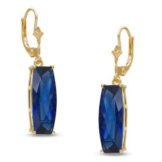 Cushion Cut Lab Created Blue Sapphire Bar Drop Earrings in 10K Gold