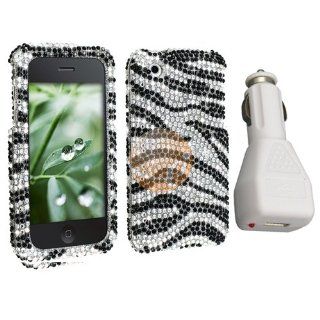 Zebra Diamond Bling Case+Car Charger Compatible With iPhone 3GS 3G Cell Phones & Accessories