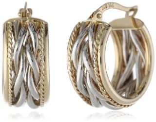 Duragold 14k Two Tone Braid Center with Polished Edge Hoop Earrings Jewelry
