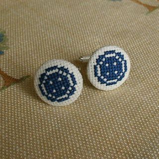 cross stitch button cufflinks by handstitched with love