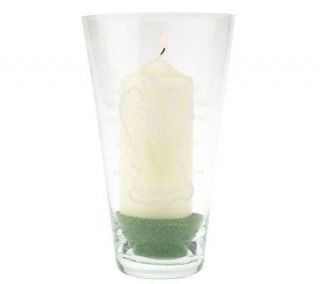 Irish Etched Angel Glass Hurricane Lamp with Candle —