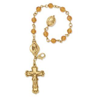 Gold tone, orange Swarovski crystal hand rosary Jewelry
