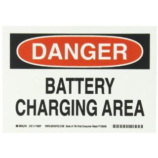 Brady 116007 10" Width x 7" Height B 586 Paper, Red And Black On White Color Sustainable Safety Sign, Legend "Danger Battery Charging Area" Industrial Warning Signs