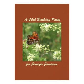 45th Birthday Party Invitation Butterfly Custom Invite