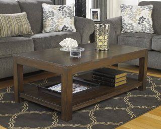 Grinlyn Collection Rustic Look Brown Cherry Finish Rectangular Cockail Table   Coffee Tables