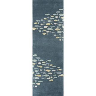 Hand tufted Transitional Animal Print Pattern Blue Rug (26 X 8)
