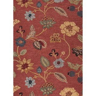 Hand tufted Transitional Floral pattern Red/ Orange Area Rug (5 X 8)
