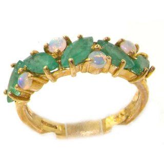 9K Yellow Gold Ladies Emerald & Colorful Fiery Opal Eternity Band Ring   Finger Sizes 5 to 12 Available Jewelry