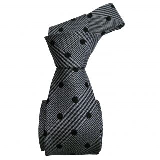 Dmitry Mens Grey With Black Polka Dots Italian Silk Tie