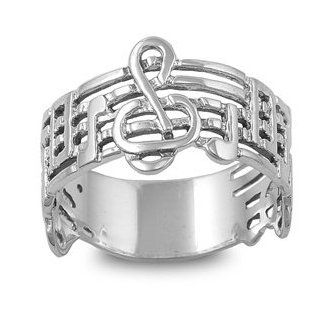 12MM .925 Sterling Silver PLAY MUSIC NOTES Treble Clef Sheet Note Ring Band 5 10 Jewelry