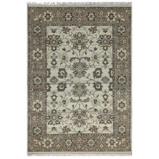Hand knotted Ivory Floral Pattern Wool Rug (5 X 8)