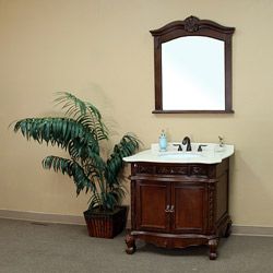 Bellaterra Home Ashby Single Marble Bathroom Vanity Walnut Size Single Vanities