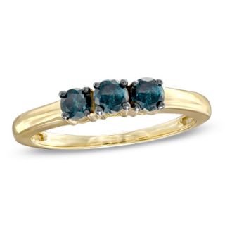 CT. T.W. Enhanced Blue Diamond Three Stone Ring in 10K Gold