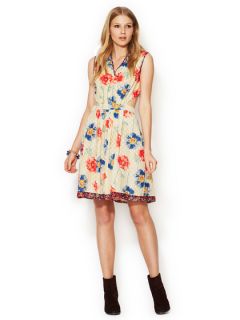 Watercolor Poppies Cut Out Silk Dress by Anna Sui