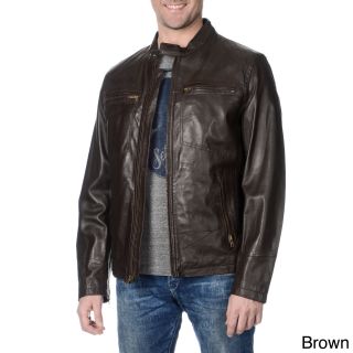 First Manufacturing Co. Inc. Whetblu Mens Lambskin Leather Zippered Moto Jacket Brown Size S