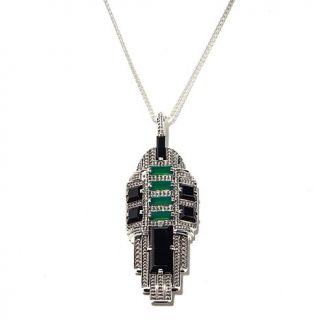 Nicky Butler 8.10ct Green Chalcedony and Onyx Sterling Silver "Empire" Pendant