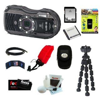 Pentax WG 3 16MP Waterproof Digital Camera (Black) + 16GB SD Card + Rechargeable Lithium Replacement Battery for Olympus + 7 inch Mini Flexible Spider Tripod + Accessories  Compact System Digital Cameras  Camera & Photo