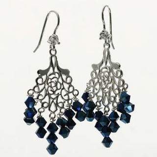 metallic blue chandelier silver earrings by m by margaret quon