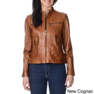 Bernardo Womens Stitch And Zipper Detail Leather Jacket
