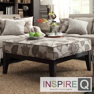 Inspire Q Ashland 36 inch Grey Floral Upholstered Cocktail Ottoman