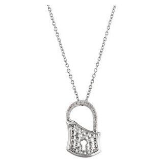IceCarats Designer Jewelry Sterling Silver 1/10 Ctw Diamond Lock 18 Necklace 18 Inch IceCarats Jewelry