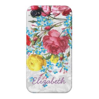 Cute girly trendy vintage pink red yellow roses covers for iPhone 4