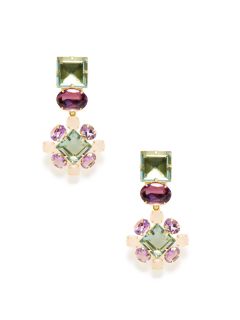 Amethyst & Rose Quartz Flower Drop Earrings by Bounkit
