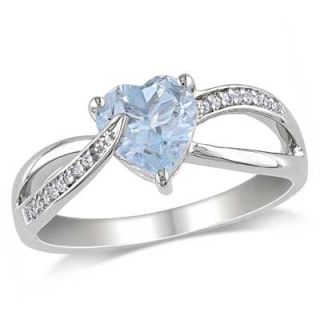 0mm Heart Shaped Aquamarine and Diamond Accent Split Shank Ring in